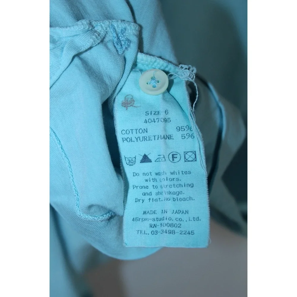 45R Men's Size 6 Turquoise Short Sleeve Made in Japan Polo Shirt - Picture 6 of 9